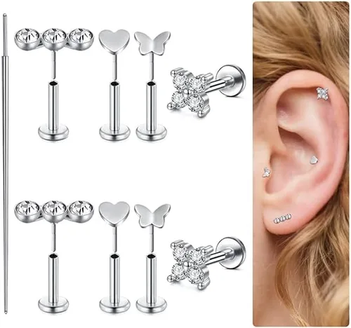 Vista 8 de MODRSA 20g 16g Tragus Piercing Jewelry Helix Earrings Threadless Flat Back Earrings for Women Forward Helix Cartilage Earring Tragus Jewelry Medusa