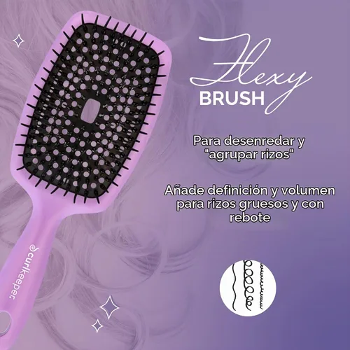 Vista 2 de Curl Keeper Flexy - Cepillo de pelo morado para desenredar con cerdas flexibles para uso en la ducha, peinar rizos y eliminar nudos, accesorios
