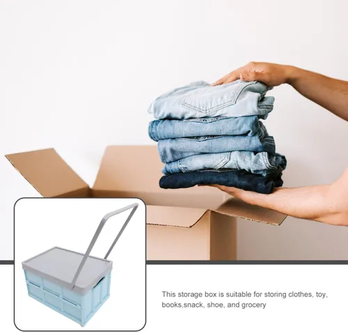 Vista 9 de Contenedores de almacenamiento plegables con tapas, cajas plegables de plástico apilables de 30 L, caja de almacenamiento de plástico apilable Rosa