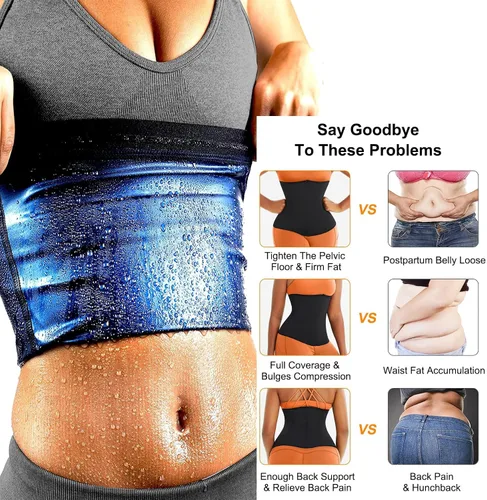 Vista 5 de REMEBSWEAT Faja reductora de cintura para mujer, cinturón de sauna para entrenamiento de cintura, sin neopreno, cinturón adelgazante de sauna