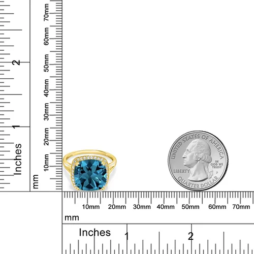 Vista 3 de Gem Stone King Anillo de compromiso de oro amarillo macizo de 10 quilates con topacio azul Londres y zafiro blanco creado para mujer
