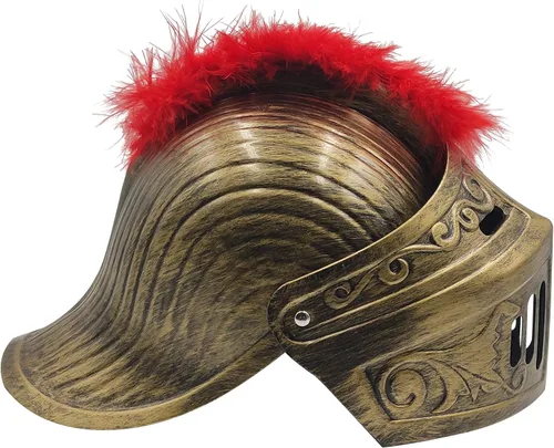 Vista 5 de LOOYAR Casco medieval de caballero soldado soldado con sombrero con pluma roja y máscara facial plegable para juego de batalla, Halloween, cosplay