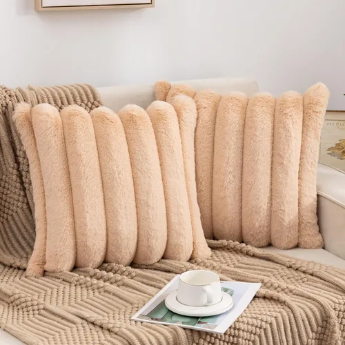 Vista 2 de Juego de 2 fundas de almohada de 18 x 18 pulgadas, almohadas para sala de estar, almohadas para cama de piel sintética