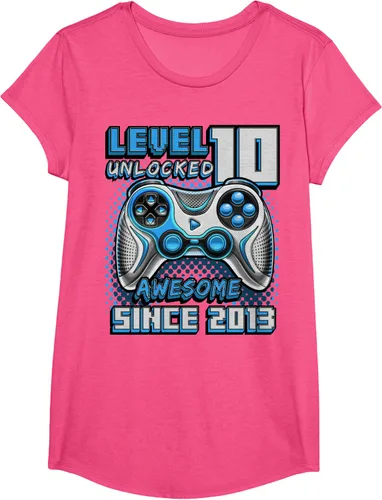 Vista 14 de Level 10 Unlocked Awesome 2013 Video Game 10th Birthday Boy T-Shirt, Negro