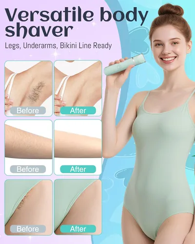 Vista 4 de Maquinilla de afeitar eléctrica impermeable para bikini para mujeres, afeitadora de vello púbico, afeitadora recargable con cuchillas cerámicas
