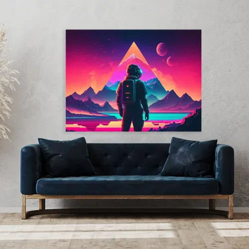 Vista 3 de Sense Canvas Synthwave Astronaut Planet 4 - Lienzo decorativo para decoración del hogar, póster pequeño de 16 x 12 pulgadas / 0.75 pulgadas