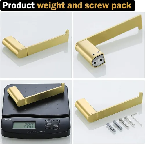 Vista 8 de RANDOM Portarrollos de papel higiénico de oro cepillado, accesorios de hardware de baño SUS 304 de acero inoxidable moderno soporte de rollo