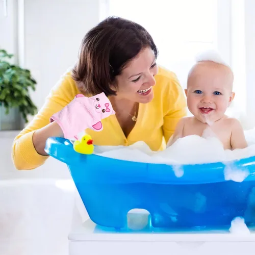 Vista 4 de FRCOLOR Guantes de baño para bebés, guantes de baño para bebés, esponja de baño para niños, toallas de baño para bebés, esponja de baño para bebés
