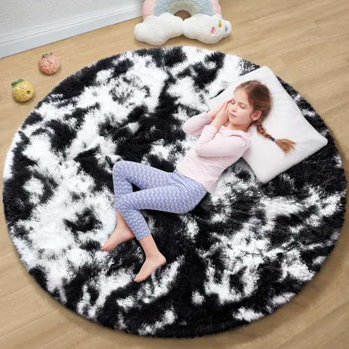 Vista 43 de EVOIONOS Alfombra Redonda Negra para Dormitorio, 4x4 Pies Alfombra de Área Circular Suave y Esponjosa para Sala de Estar, Alfombra Circular de Felpa