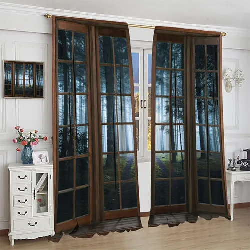 Vista 184 de Cortinas de paisaje, ventana 3D, primavera, bosque, vida silvestre, paisajes de naturaleza, dormitorio, sala de estar, cortinas térmicas opacas de 2