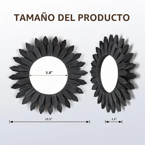 Vista 5 de Honiway Espejo de pared negro de 12 pulgadas, decoración de pared bohemia de madera, espejo decorativo para decoración de habitación, decoración