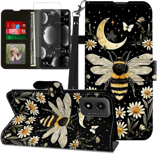 Vista 252 de Funda para Motorola Edge 2022 con protector de pantalla, soporte y tarjetero y correa para la muñeca, funda magnética para Moto Edge 2022 5G UW Lobo