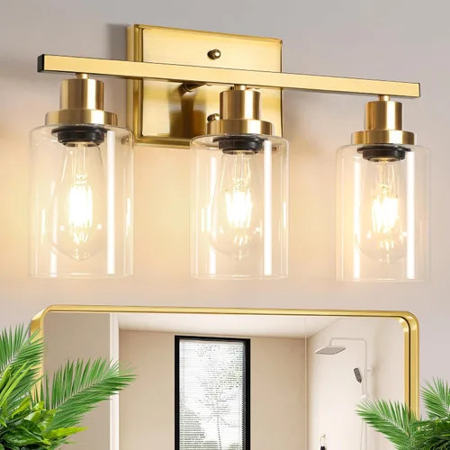 Vista 21 de Ascher Apliques de pared de 2 luces, moderna lámpara de tocador con pantalla de vidrio transparente, lámpara de pared de níquel cepillado