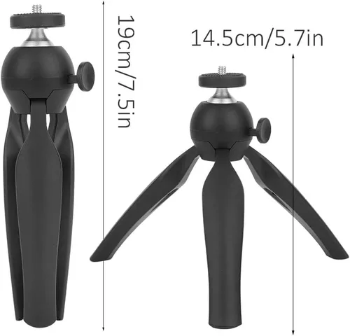 Vista 2 de Mini trípode, 14.5cm/5.7in Altura de trabajo Mesa Pequeño Teléfono Trípode Montaje en Trípode Cámara Web Soporte Live Steming Trípode, Negro