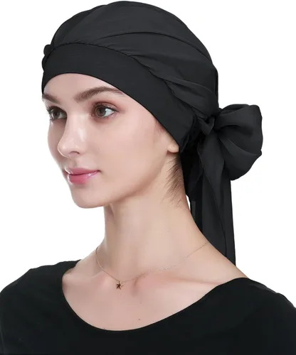 Vista 4 de Alnorm Bufanda larga de gasa para la cabeza, gorro de quimioterapia de jersey de bambú para mujeres