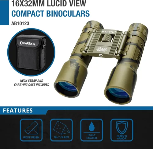 Vista 2 de Barska Lucid View - Prismáticos compactos de camuflaje de 16 x 32 pulgadas para viajes al aire libre, caza, senderismo, eventos