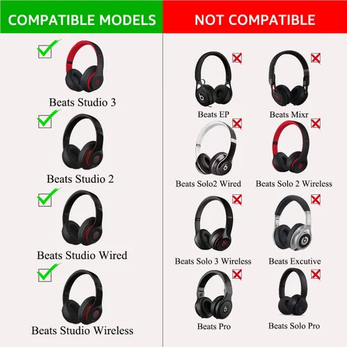 Vista 3 de Krone Kalpasmos Beats Studio 3 Almohadillas de repuesto para los oídos, almohadillas de repuesto de Beats Studio 3 para Studio 2 y 3 B0500/B0501
