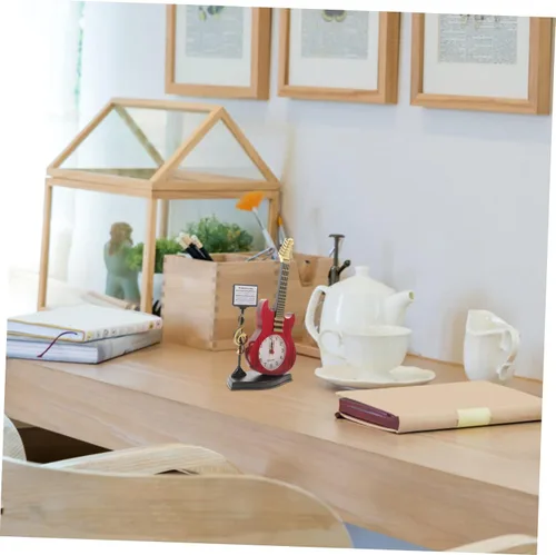 Vista 8 de KOMBIUDA Reloj de escritorio de instrumentos musicales, reloj de noche analógico único para decoración del hogar y la oficina, elegante adorno