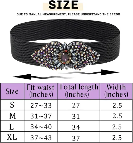 Vista 5 de Wriidy Cinturón elástico con diamantes de imitación, cinturón de vestir ancho negro, cinturones elásticos para mujer, accesorios de joyería