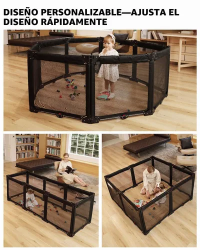 Vista 3 de Puerta Corralito Extra Ancha para Bebés con Malla Resistente al Calor, Valla Plegable de 8 Paneles para Bebés, Barrera de Seguridad