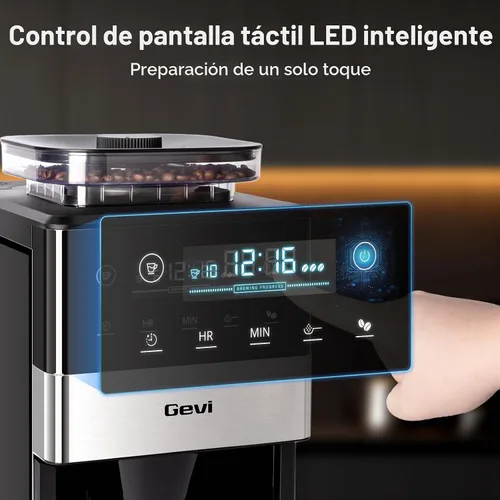 Vista 2 de Gevi Cafetera de 10 tazas para moler y preparar, pantalla táctil