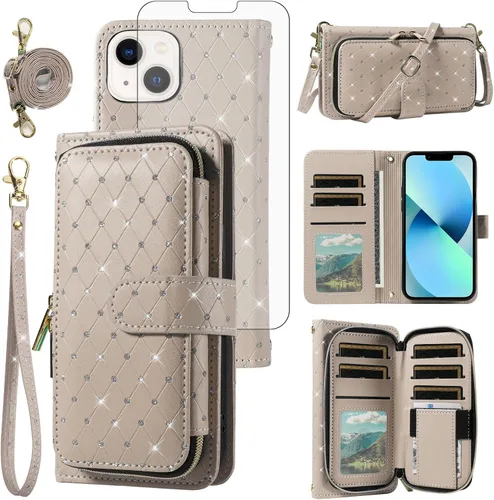 Vista 15 de Funda para teléfono iPhone 6 6S con cremallera y protector de pantalla con protector de pantalla, correa de cordón cruzado, ranura para iPhone 6 Six