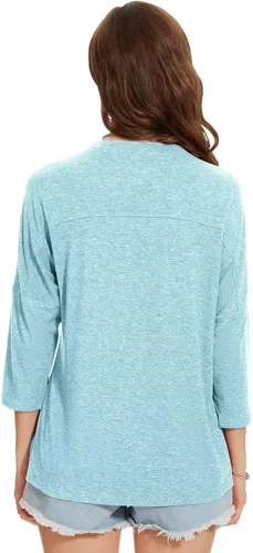 Vista 3 de ZENNILO Camisetas casuales de manga 3/4 para mujer, holgadas, cuello redondo, lindas camisetas básicas