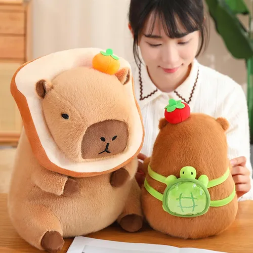 Vista 8 de Ditucu Bonita almohada de felpa Capybara naranja con mochila de tortuga, animales de peluche, juguetes de peluche Capibara, regalos para niños