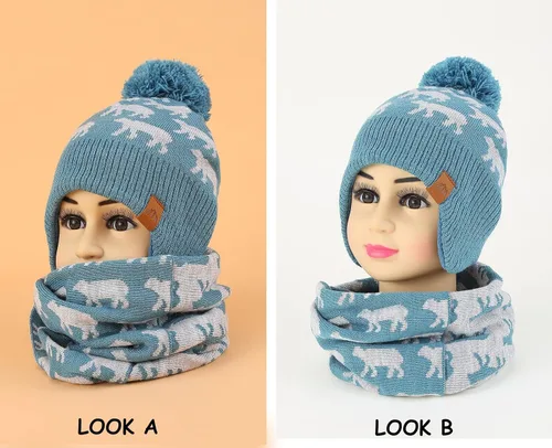 Vista 2 de Moon Kitty - Gorros de invierno para bebé y niña, de forro polar, con orejeras para calentar.