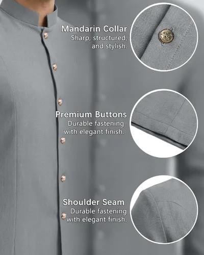 Vista 5 de YAOHUOLE Abrigos Kurta para hombre, trajes étnicos indios reales Jubba Thobe para hombres Gris