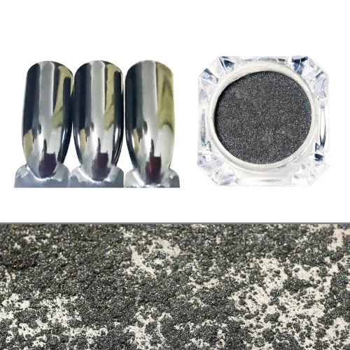 Vista 8 de Polvo de uñas cromado, efecto espejo metálico, polvo de uñas, arte de uñas, polvo de espejo negro cromado, brillante, ultra fino, pigmento