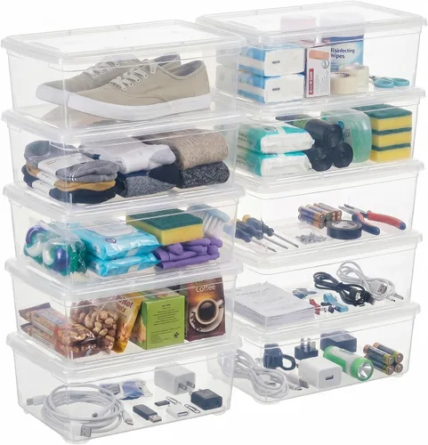 Vista 9 de Caja de almacenamiento con pestillo de 6 cuartos de galón, contenedores de almacenamiento transparentes de plástico con tapas apilables