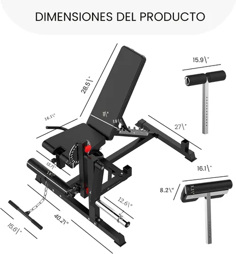 Vista 8 de Finer Form GLX Banco de pesas ajustable con extensión de piernas y máquina