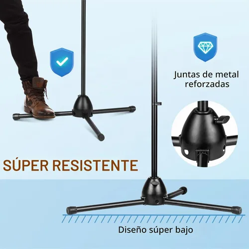 Vista 3 de CAHAYA Soporte para micrófono resistente súper resistente trípode universal con 2 clips para micrófonos, altura ajustable para micrófonos