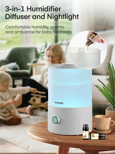 Vista 3 de FOHERE Humidificadores para dormitorio, humidificador ultrasónico de niebla fría de llenado superior de 3.2L para habitaciones de bebés y plantas