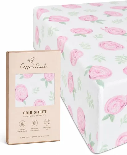 Vista 55 de Copper Pearl: Sábanas de punto prémium para cuna de bebé para niños y niñas, transpirables y suaves, sábanas ajustables para colchones estándar