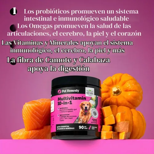 Vista 5 de Probióticos digestivos para perros + suplemento multivitamínico suave 10 en 1 para masticar paquete virtual – Vitaminas para perros, probióticos