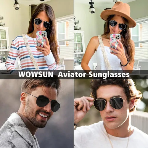 Vista 2 de WOWSUN Classic Polarized Aviator Sunglasses for Women Men with Case