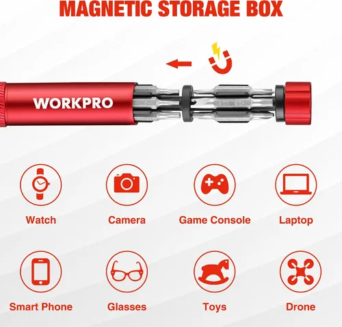 Vista 2 de WORKPRO - Juego de destornilladores multifuncional 24 en 1, mini juego de destornilladores magnéticos, destornilladores manuales con forma de lápiz