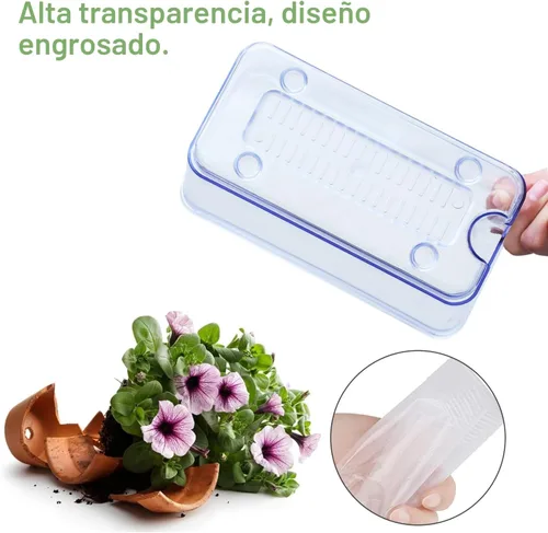 Vista 3 de Oliz Macetas de autorriego – Paquete de 4 macetas rectangulares transparentes con agujeros de drenaje para plantas