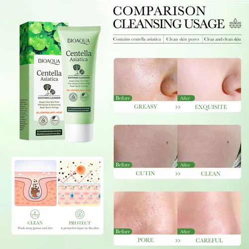 Vista 3 de BIOAQUA Centella Asiatica Limpiador Facial Calmante Control de Aceite Anti-Acné Profundo Pore Limpio Facial Hidratante Hidratante 100g/3.5oz