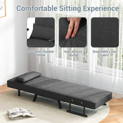 Vista 8 de KOMFOTT Sofá cama convertible 4 en 1 plegable con respaldo ajustable de 6 posiciones, tumbona tapizada con almohada extraíble, sofá reclinable