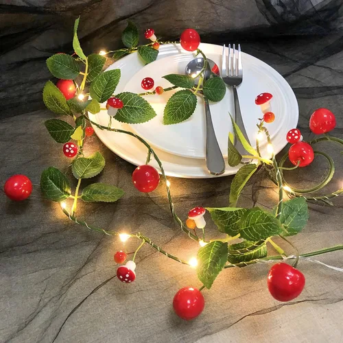 Vista 12 de Vid de mandarina con tira de luces LED, vid artificial de bayas de Kumquat de 6.6 ft, 1 cadena de 20 luces LED, funciona con pilas, decoración