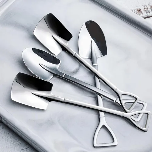Vista 3 de Paquete de 6 cucharas de helado de acero inoxidable, cucharas de pala, cuchara de sandía, cuchara pequeña reutilizable para té, postre, hogar