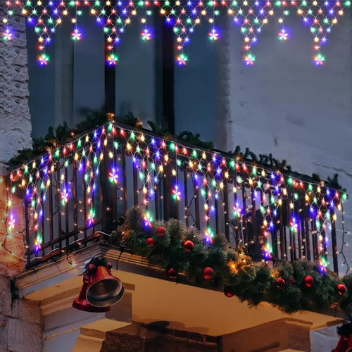 Vista 9 de Guirnalda de luces de Navidad para exteriores, impermeable, 218 LED de 13.8 ft, cortina de luces de hadas con 12 gotas conectables, alambre