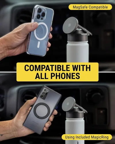 Vista 8 de Scosche MFMS22 MagicMount Flask - Botella de agua de acero inoxidable de 22 onzas con soporte de montaje MagSafe para teléfono, frasco aislado 12H