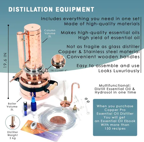 Vista 3 de Destilador de aceites esenciales 1,9 gales/7 L Kit premium para la fabricación y extracción de aceite de destilación al vapor