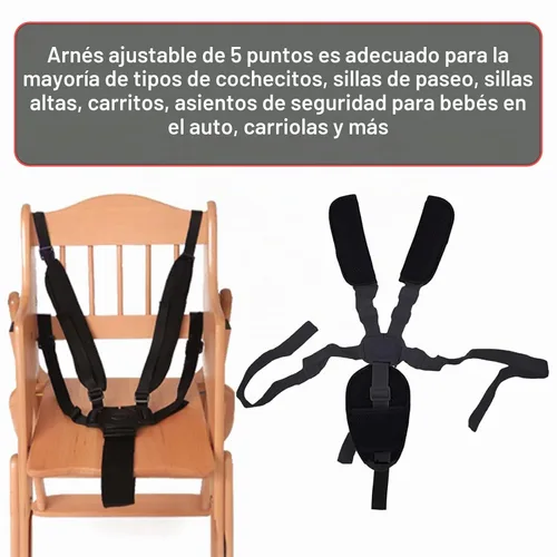 Vista 6 de Cinturón de seguridad universal 4 en 1 de 5 puntos para bebé, correa de seguridad ajustable para bebé, almohadillas de hombro para cinturones