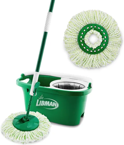 Vista 2 de Libman Tornado Spin Mop System Plus 1 cabezal de recarga y kit de cepillo Libman Scrub