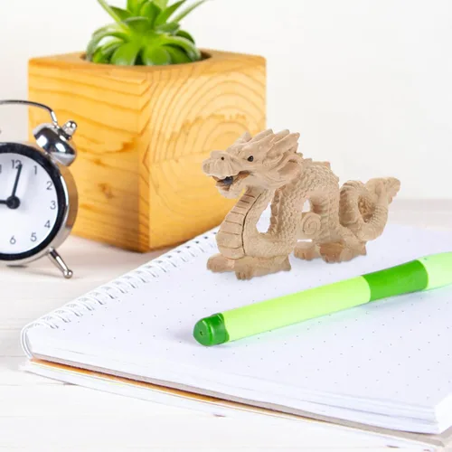 Vista 3 de ABOOFAN Estatua de madera china Feng Shui tallada de madera natural estatua de dragón escultura estatua de dragón buena suerte 2024 año año nuevo